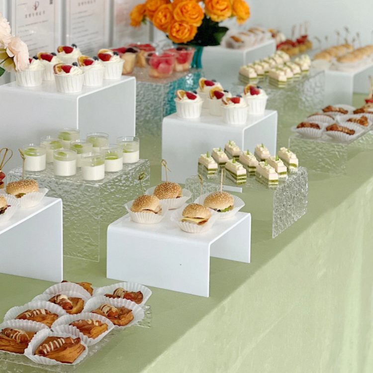 Wedding Luxury Catering Risers Food Stand Trays Set Party Display 4 Tier White Acrylic Buffet Food Display Stand for Party
