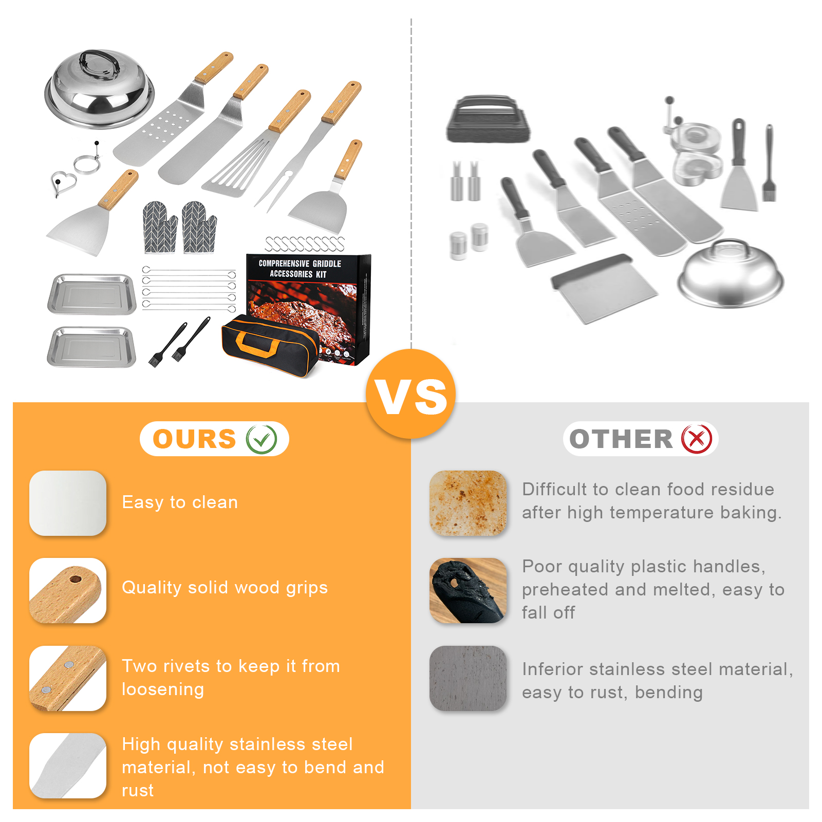 Hot Sale Stainless Steel Outdoor Barbecue Tools Set Teppanyaki Spatula BBQ Grilling Tools Camping Kitchen Tools Set